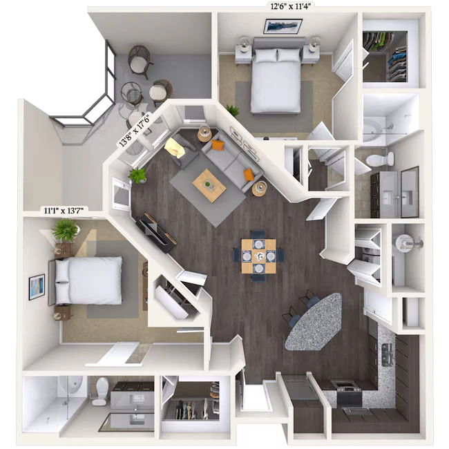 2 Beds • 2 Bath 232 floor plan